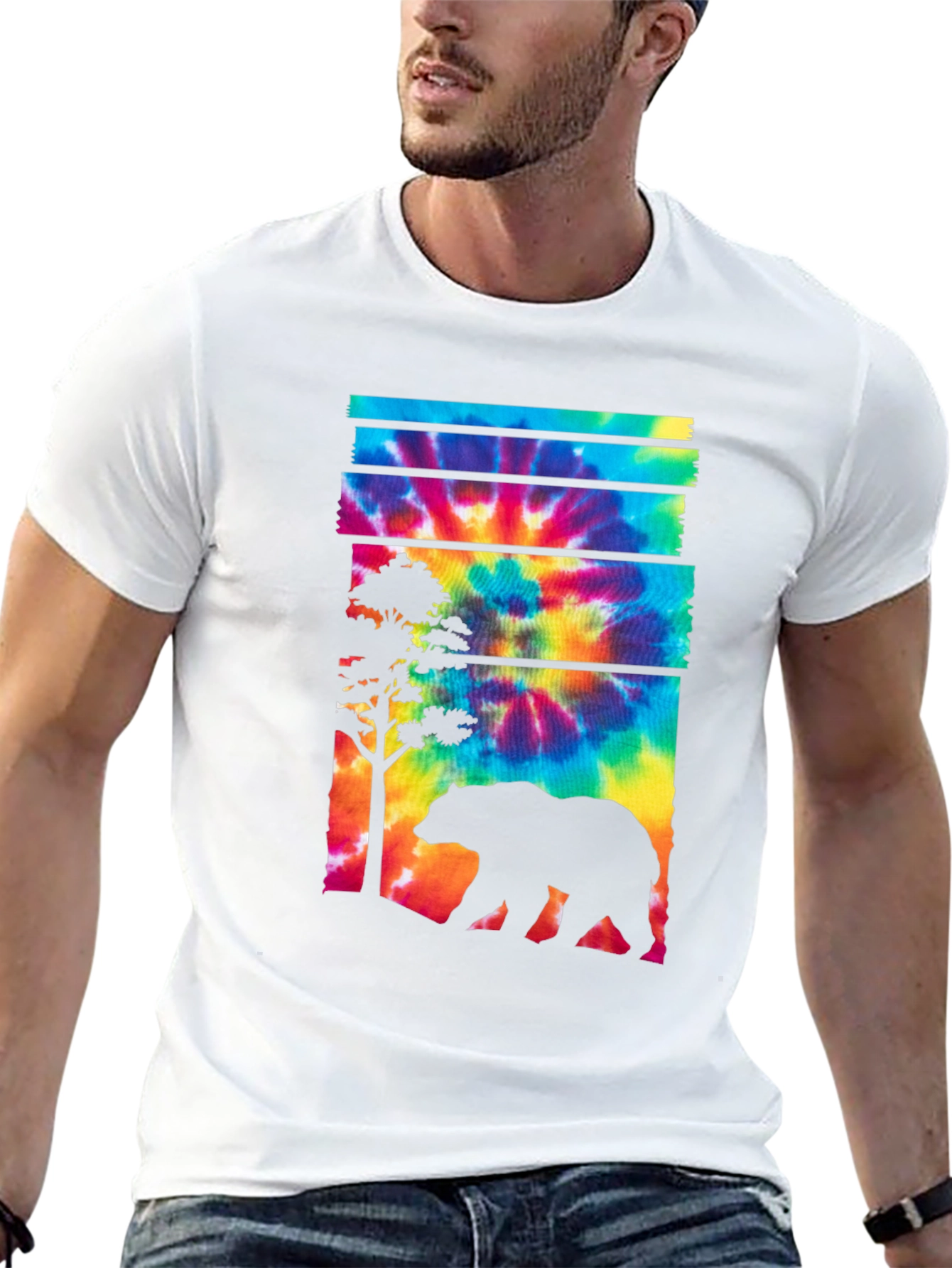 Tie Dye Bear Graphic T-Shirt - Casual Menswear