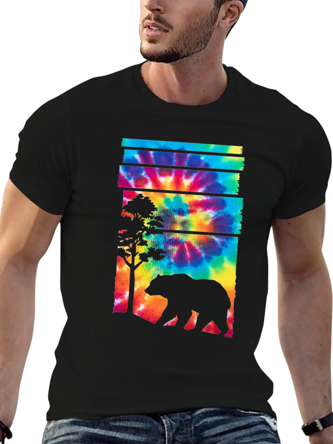 Tie Dye Bear Graphic T-Shirt - Casual Menswear