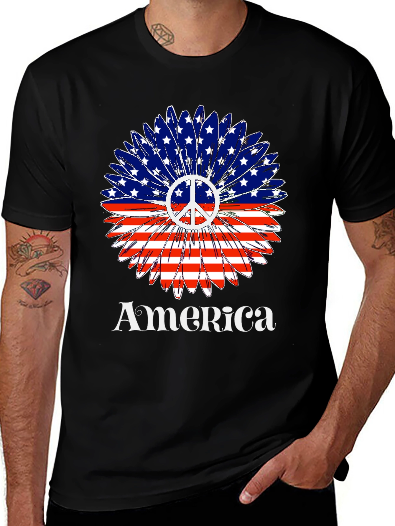 America Peace Sign Flower T-Shirt