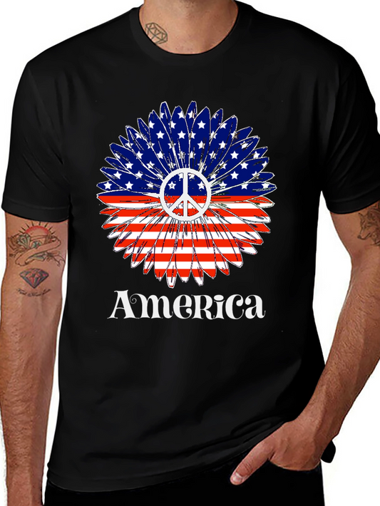 America Peace Sign Flower T-Shirt