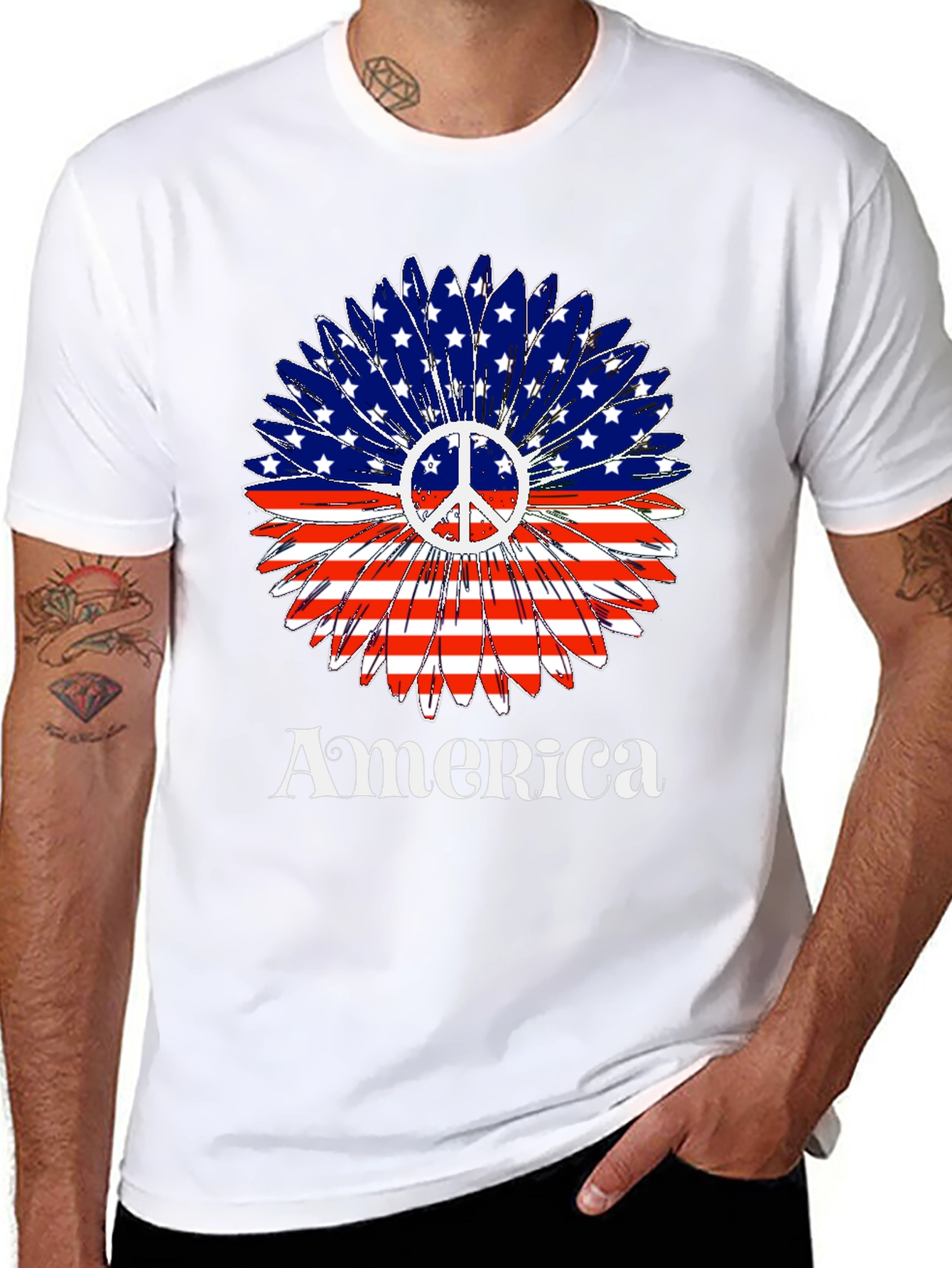 America Peace Sign Flower T-Shirt