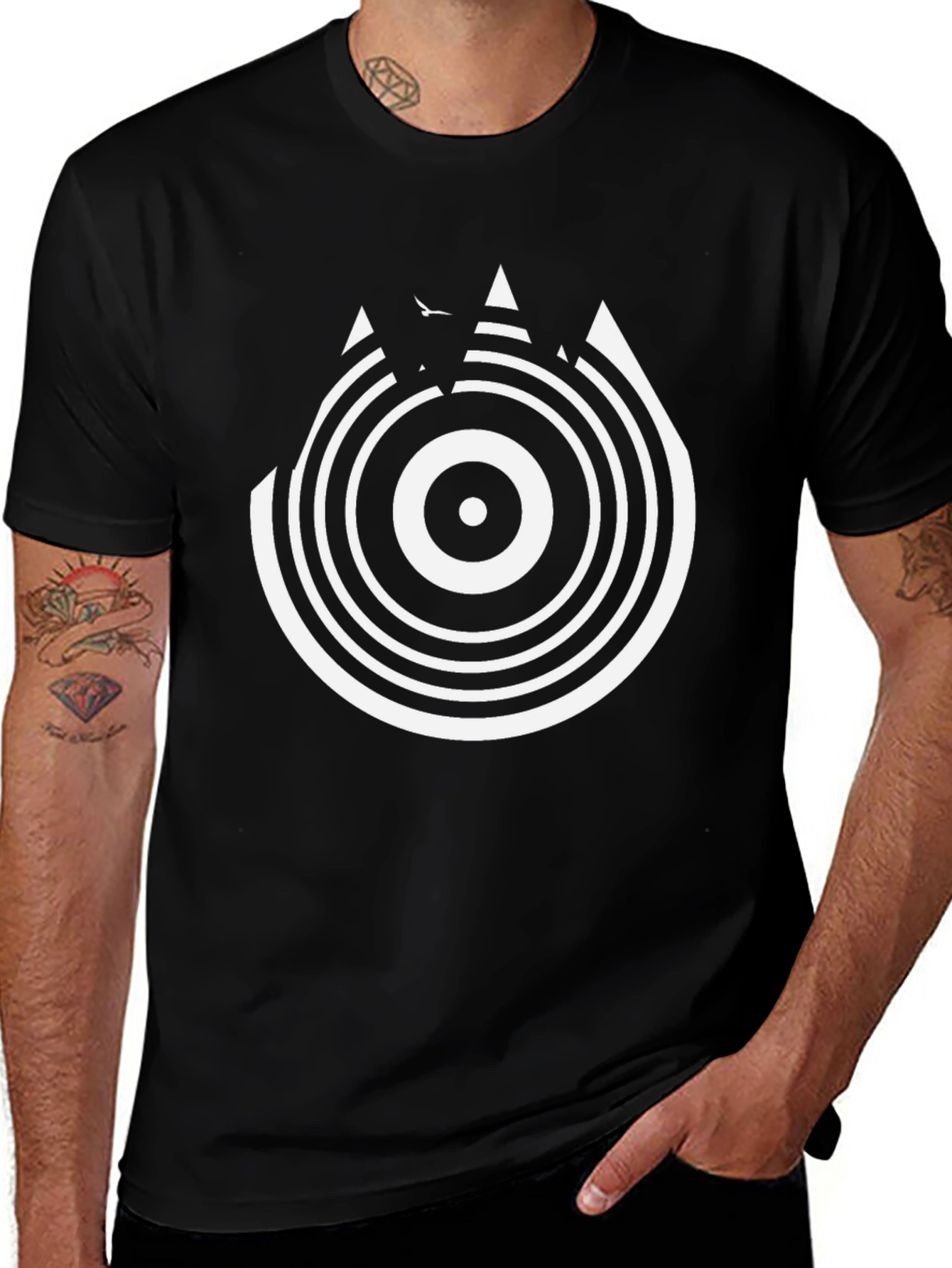 Abstract Circle Graphic Tee - Black Cotton T-Shirt