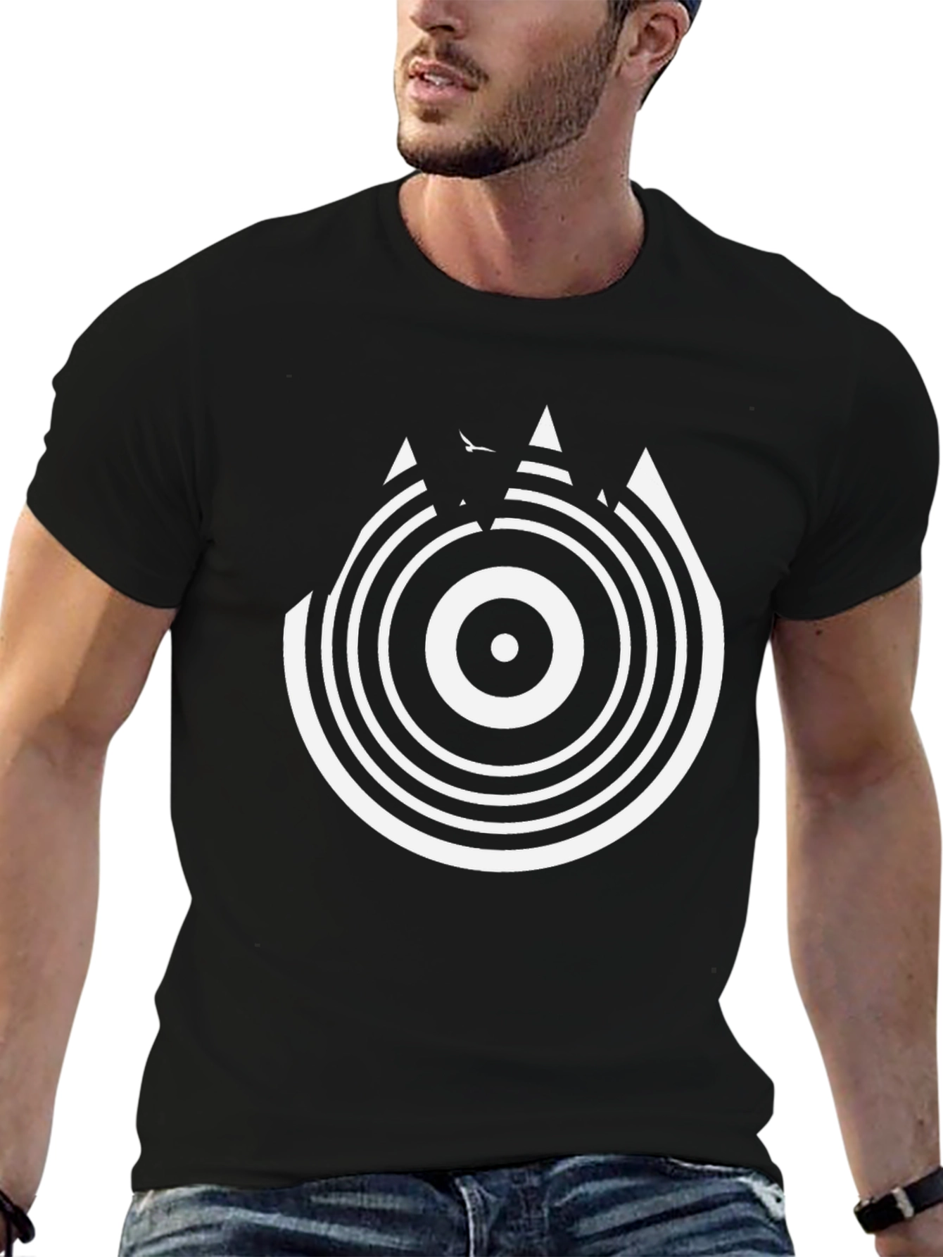 Abstract Circle Graphic Tee - Black Cotton T-Shirt
