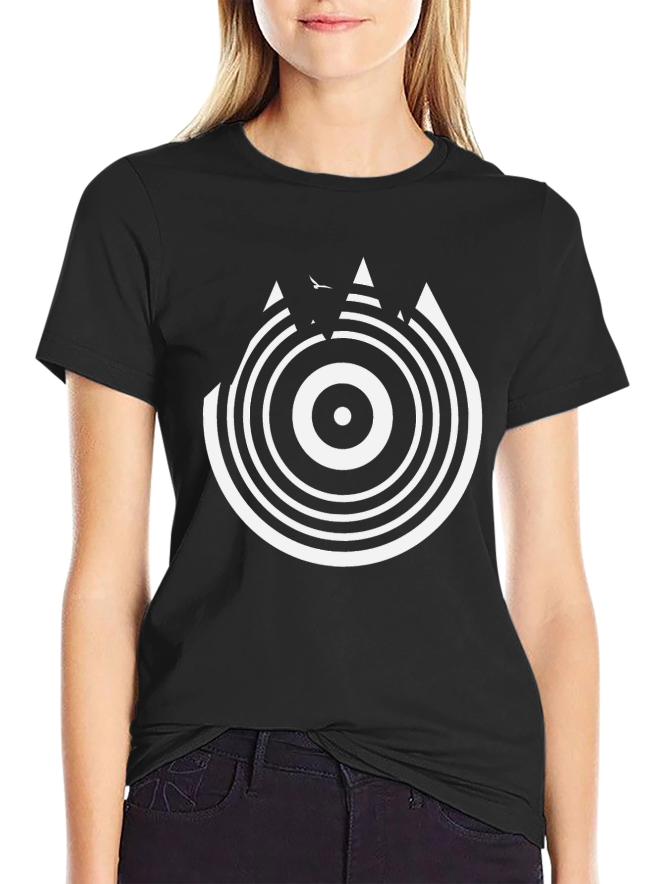 Abstract Circle Graphic Tee - Black Cotton T-Shirt