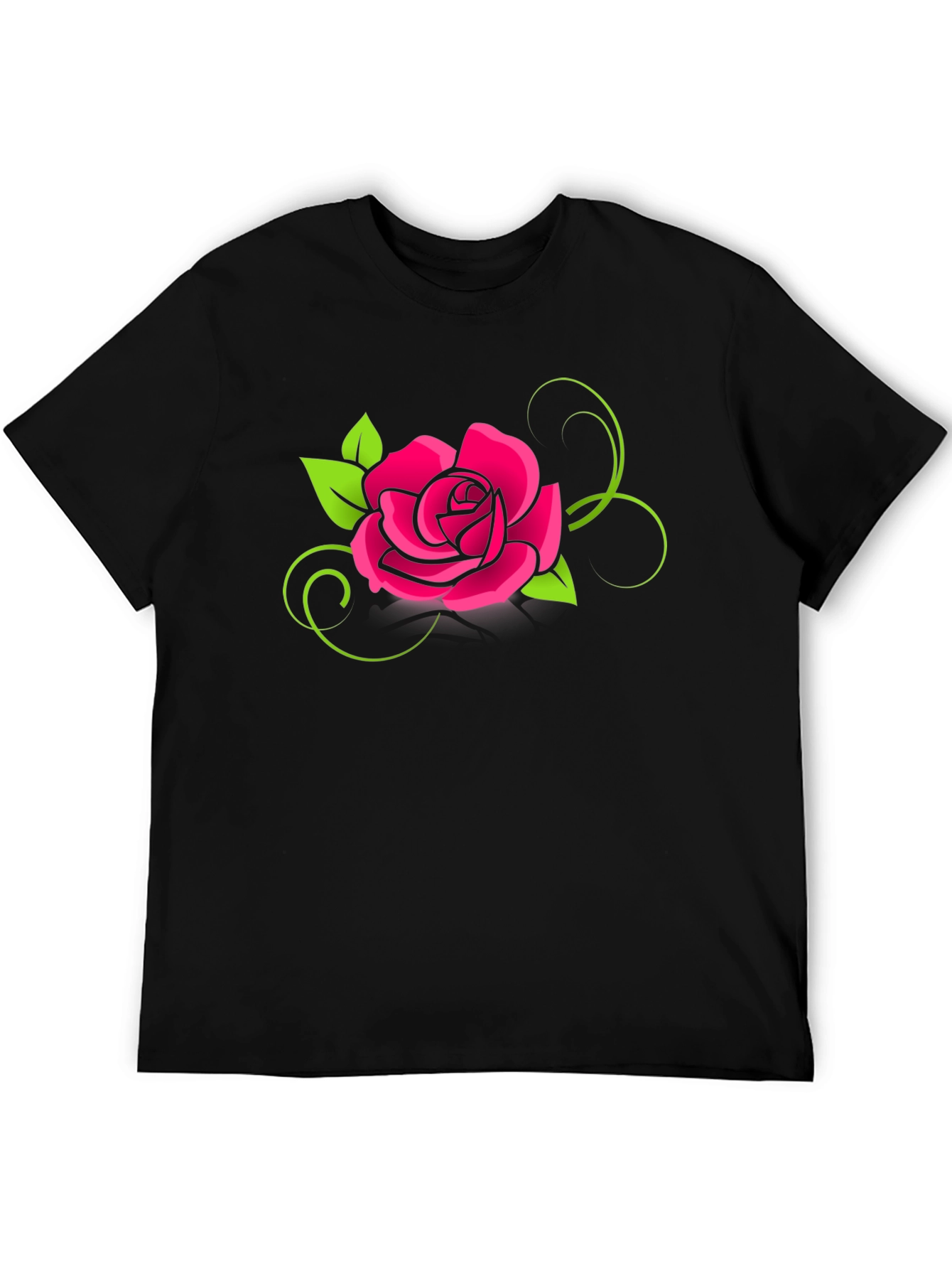 Black T-Shirt with Pink Rose Design