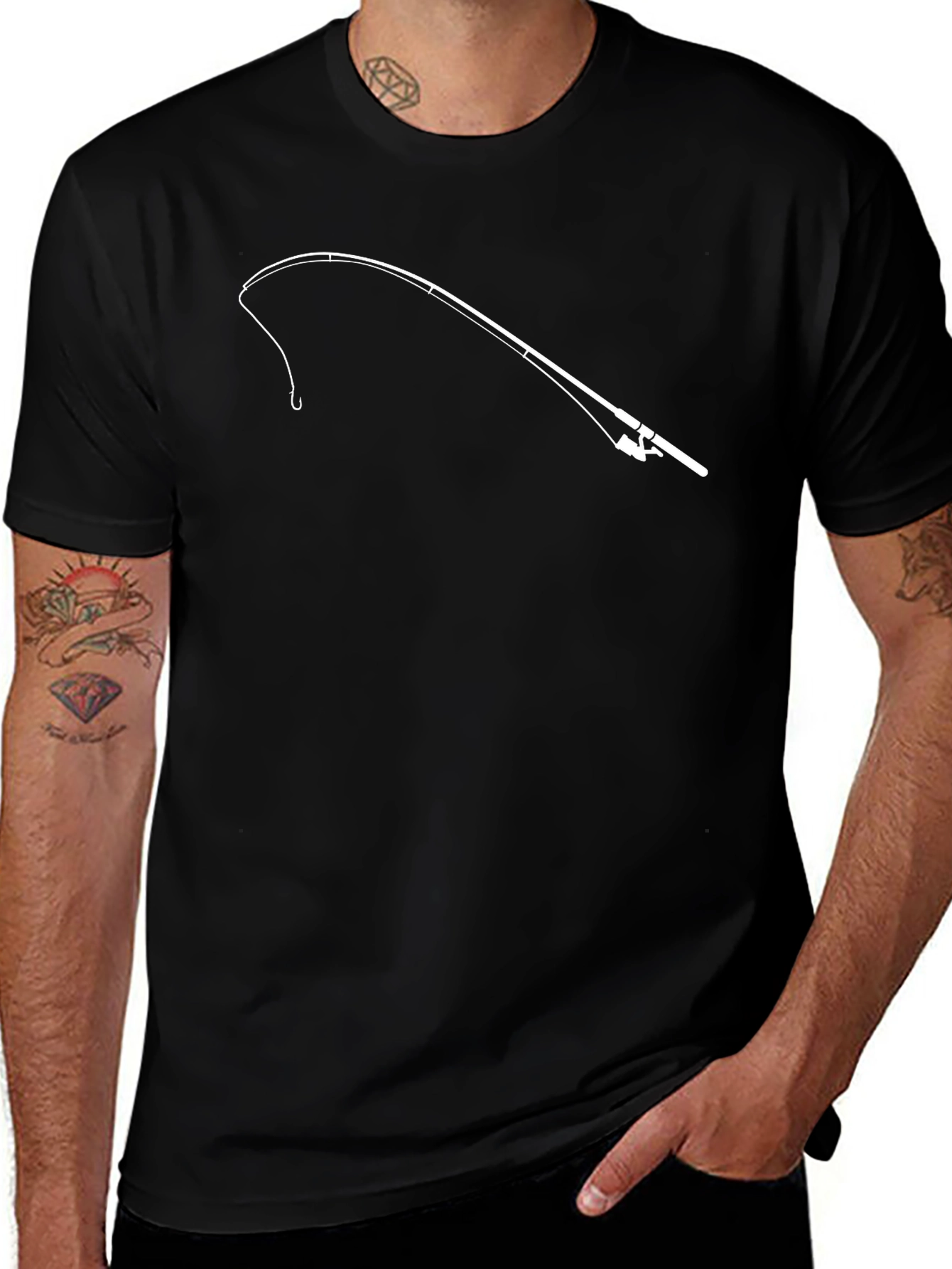 Fishing Rod Graphic Tee - Black Cotton T-Shirt