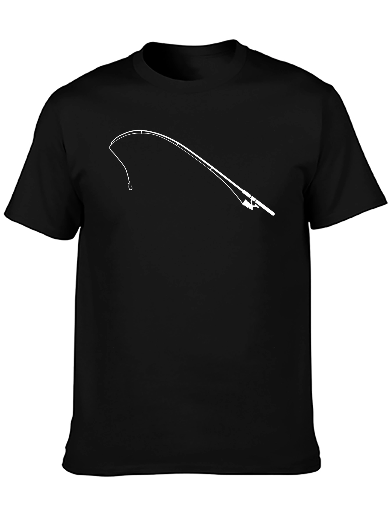 Fishing Rod Graphic Tee - Black Cotton T-Shirt