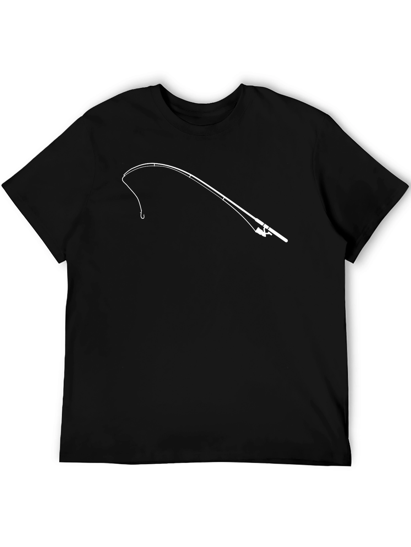 Fishing Rod Graphic Tee - Black Cotton T-Shirt