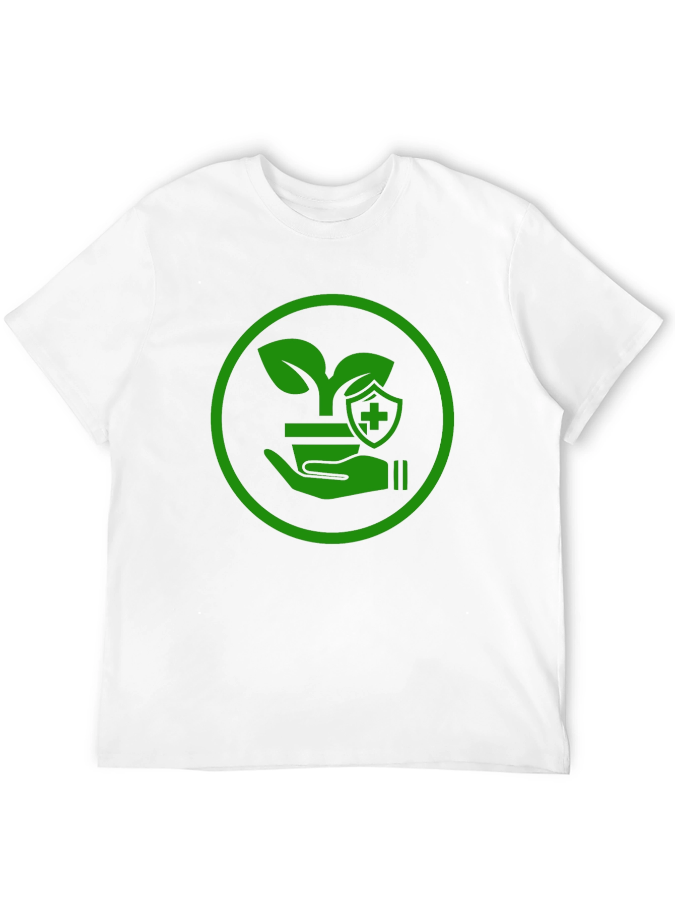 Green Plant Shield Graphic Black T-Shirt