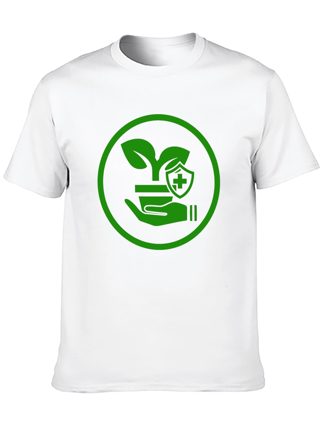 Green Plant Shield Graphic Black T-Shirt