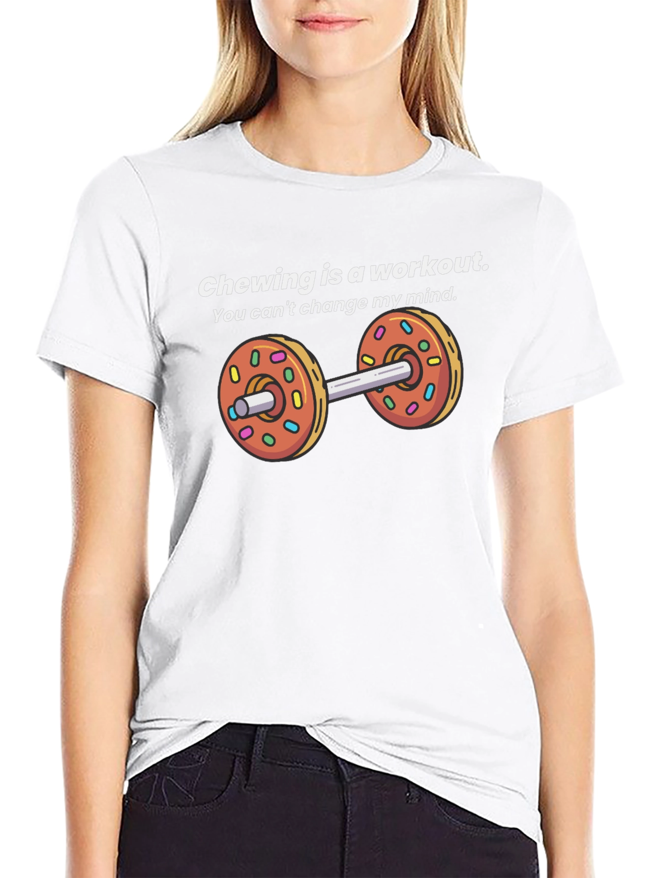 Chewing Workout Donut Dumbbell T-Shirt