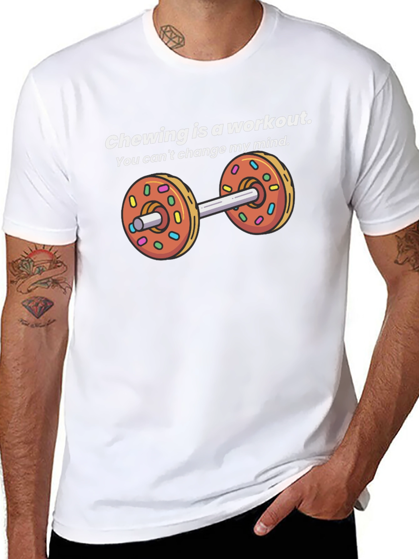Chewing Workout Donut Dumbbell T-Shirt