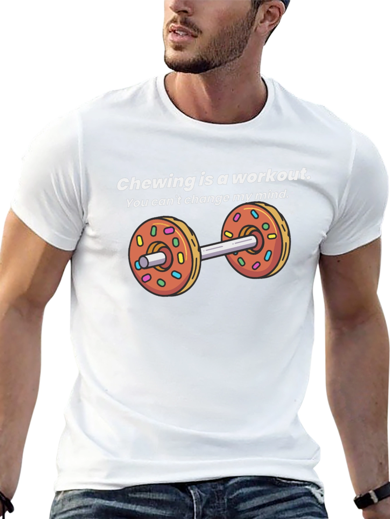 Chewing Workout Donut Dumbbell T-Shirt