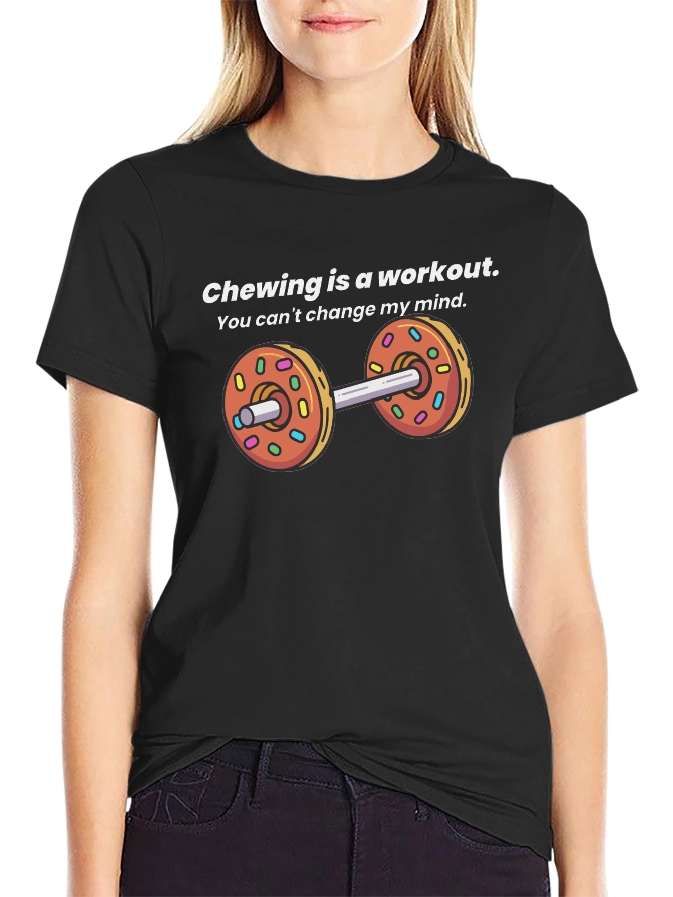 Chewing Workout Donut Dumbbell T-Shirt