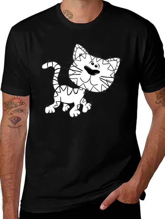 Cartoon Cat Graphic Tee - Black