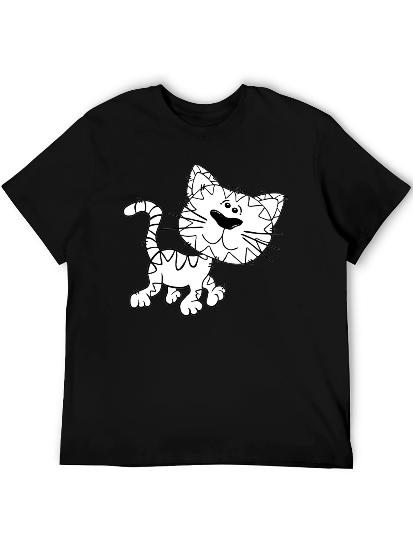 Cartoon Cat Graphic Tee - Black