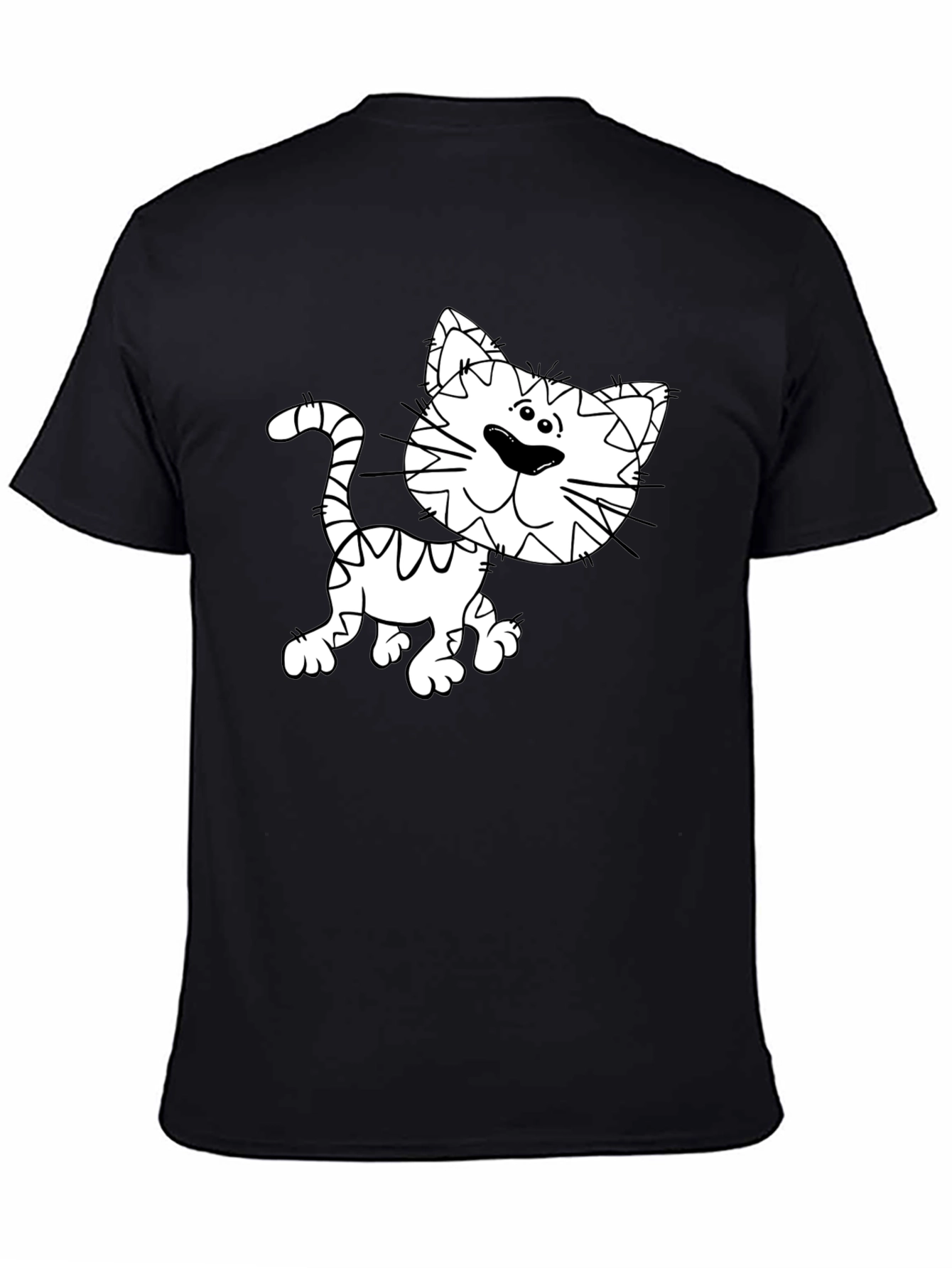 Cartoon Cat Graphic Tee - Black