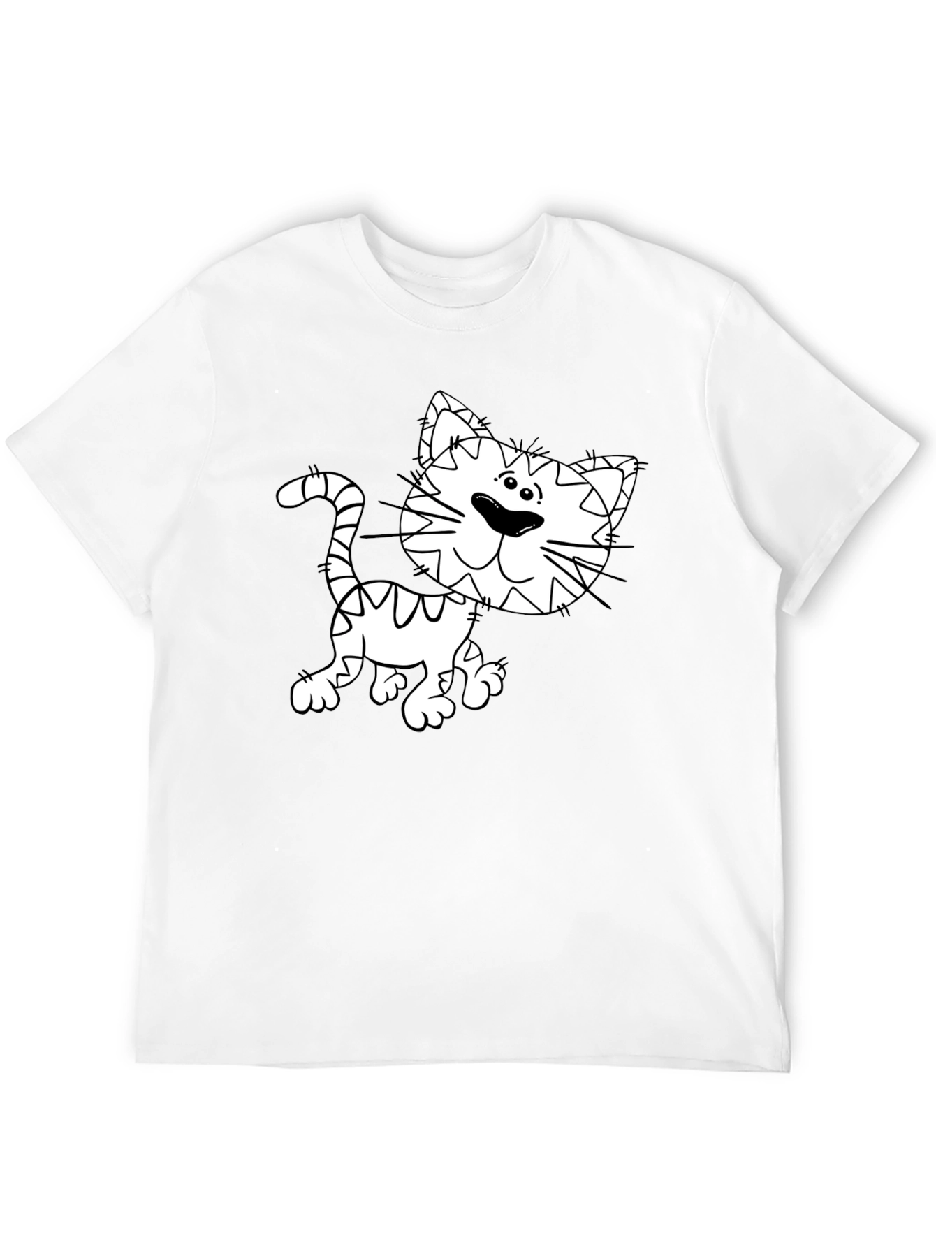 Cartoon Cat Graphic Tee - Black