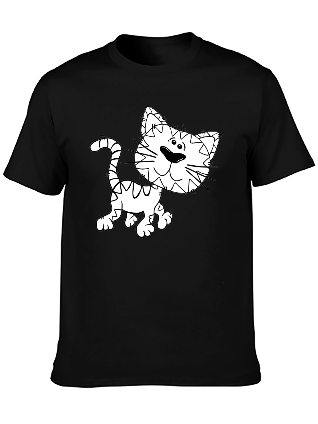 Cartoon Cat Graphic Tee - Black