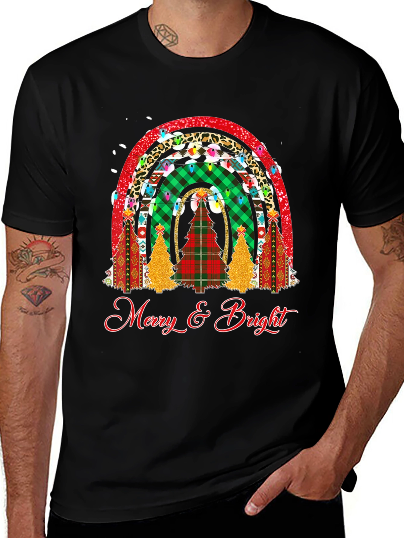 Merry & Bright Christmas Rainbow Tree T-Shirt