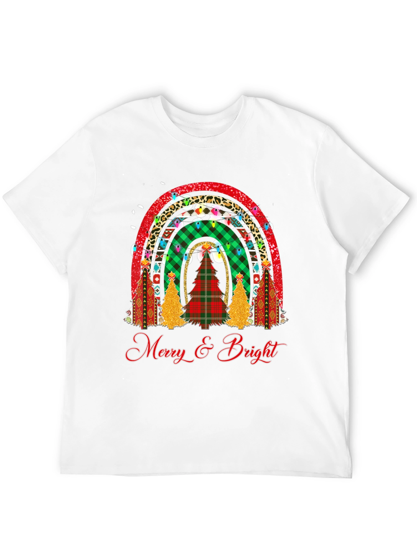 Merry & Bright Christmas Rainbow Tree T-Shirt