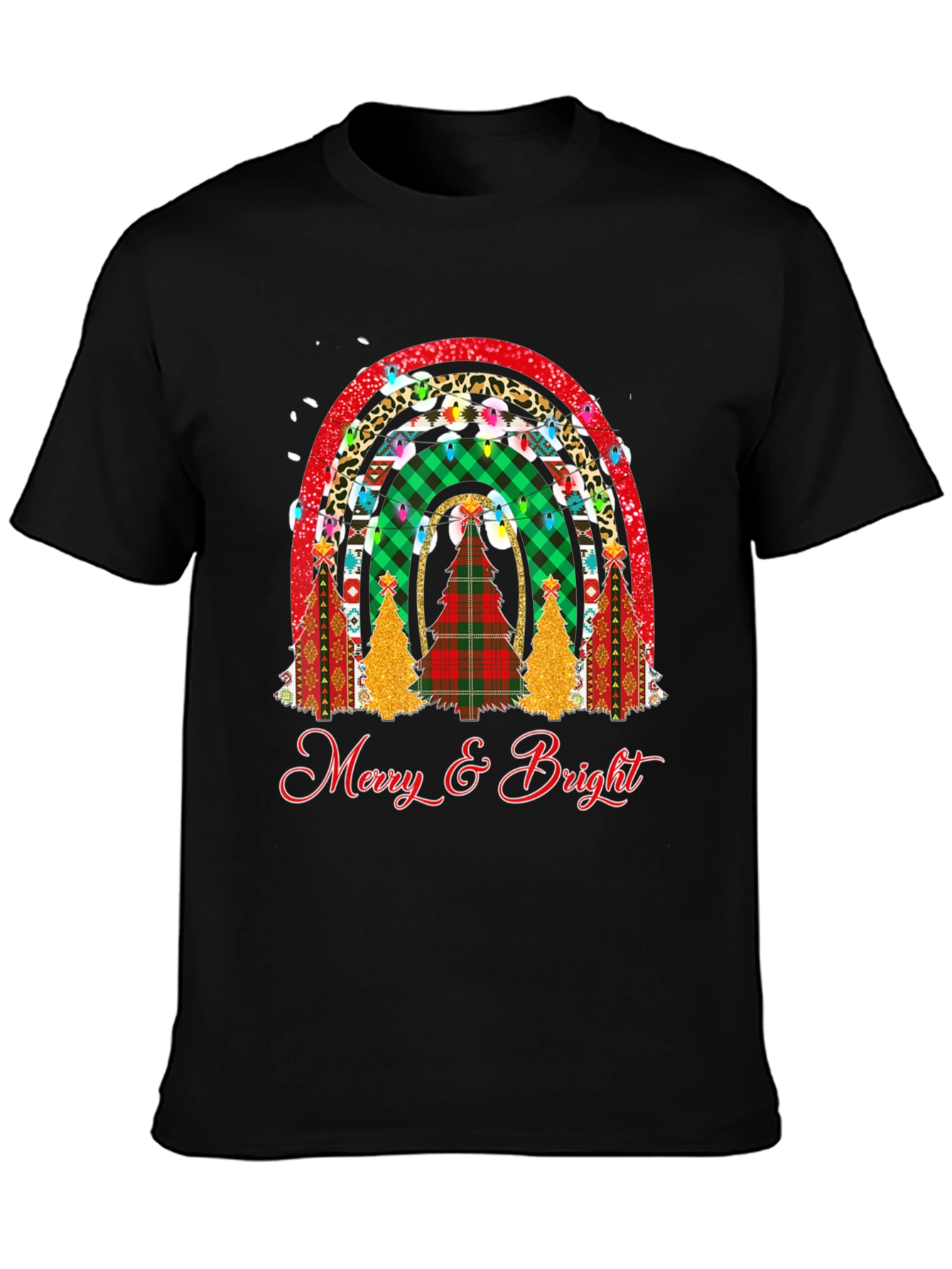 Merry & Bright Christmas Rainbow Tree T-Shirt