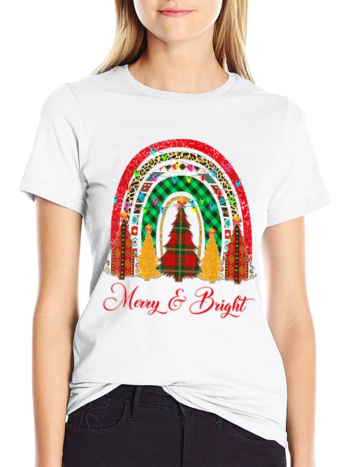 Merry & Bright Christmas Rainbow Tree T-Shirt