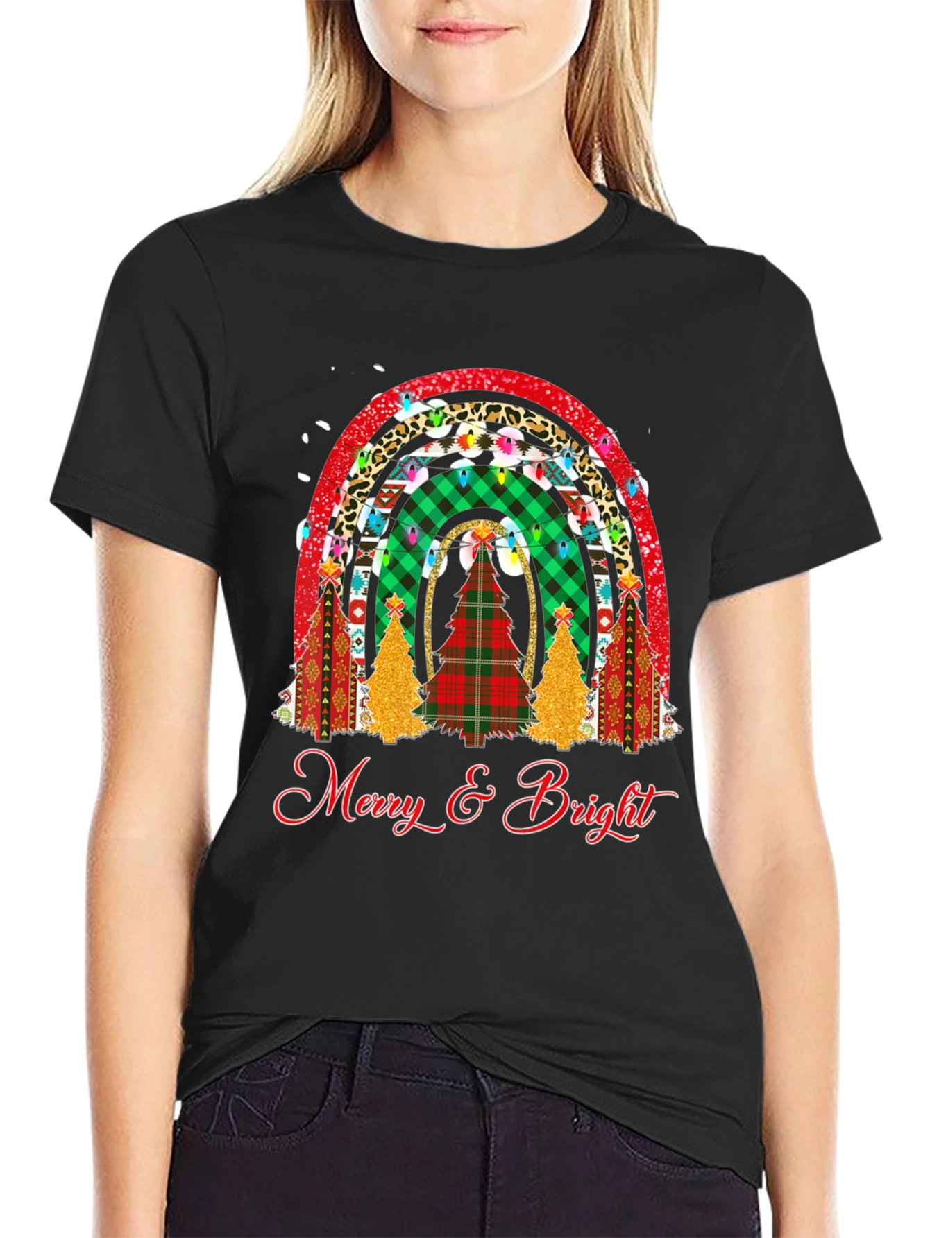 Merry & Bright Christmas Rainbow Tree T-Shirt