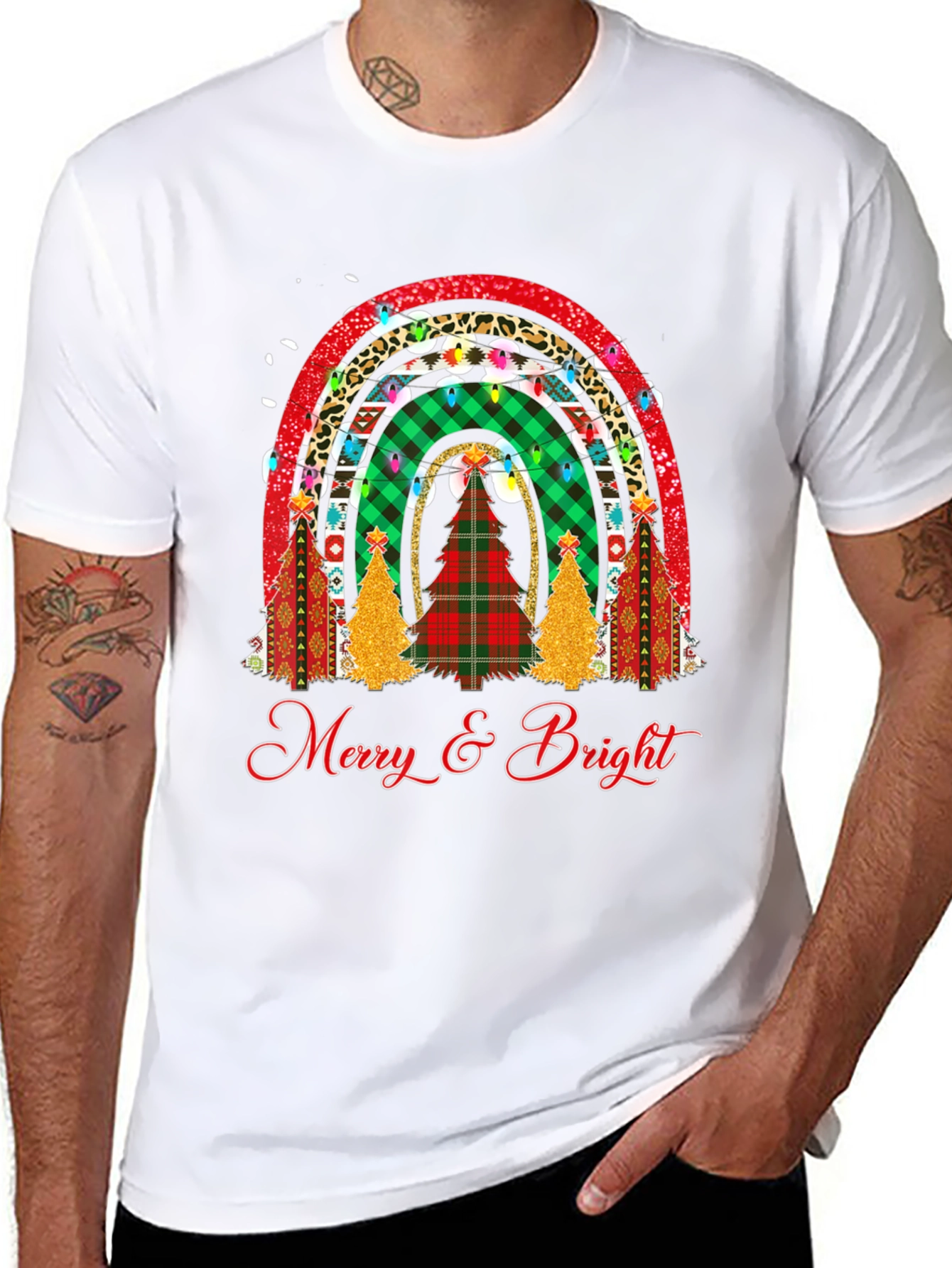 Merry & Bright Christmas Rainbow Tree T-Shirt