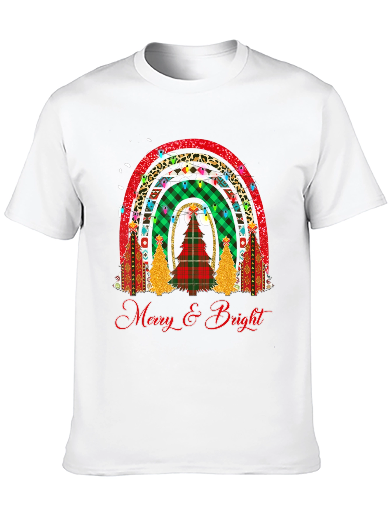Merry & Bright Christmas Rainbow Tree T-Shirt