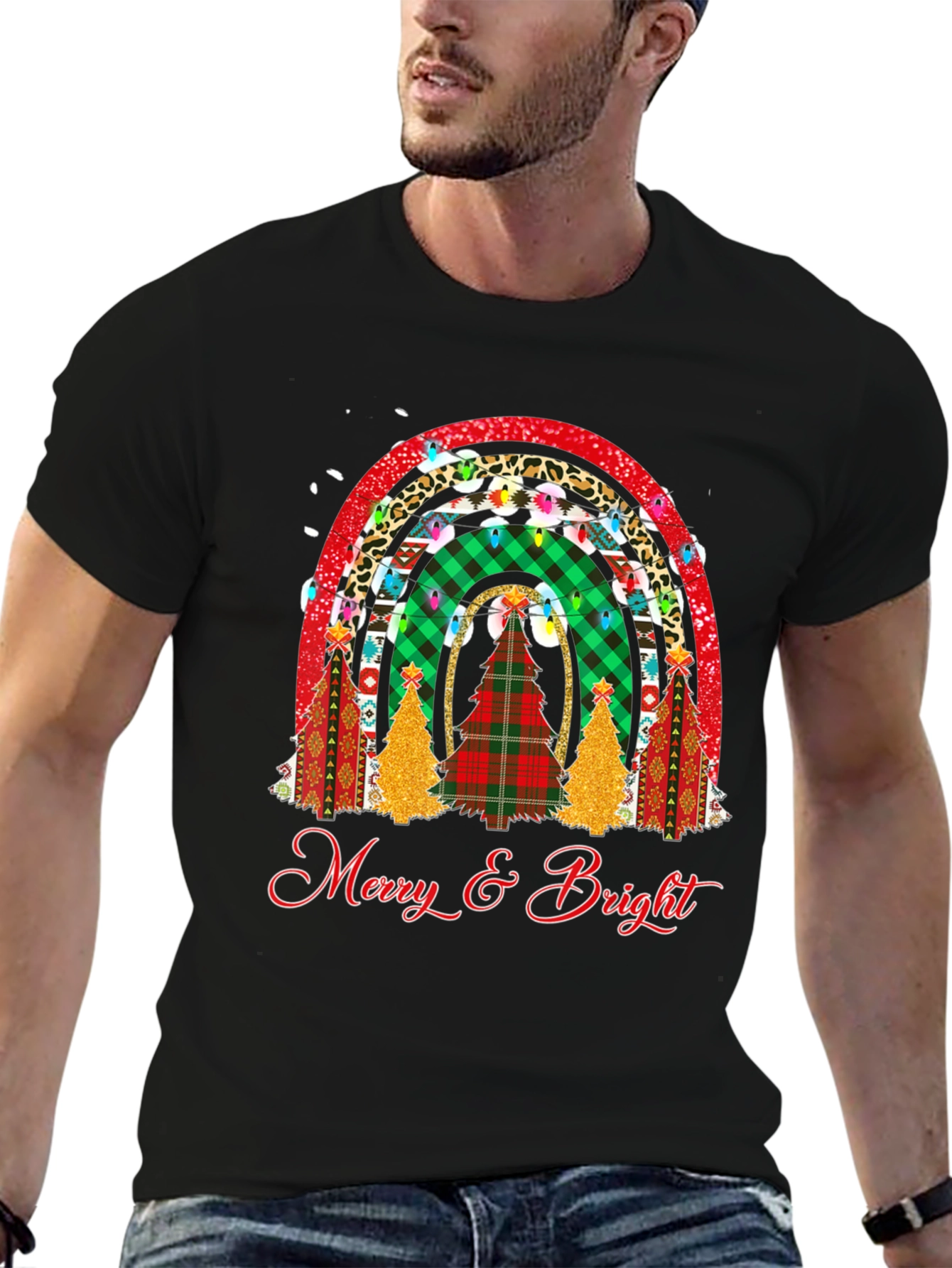 Merry & Bright Christmas Rainbow Tree T-Shirt