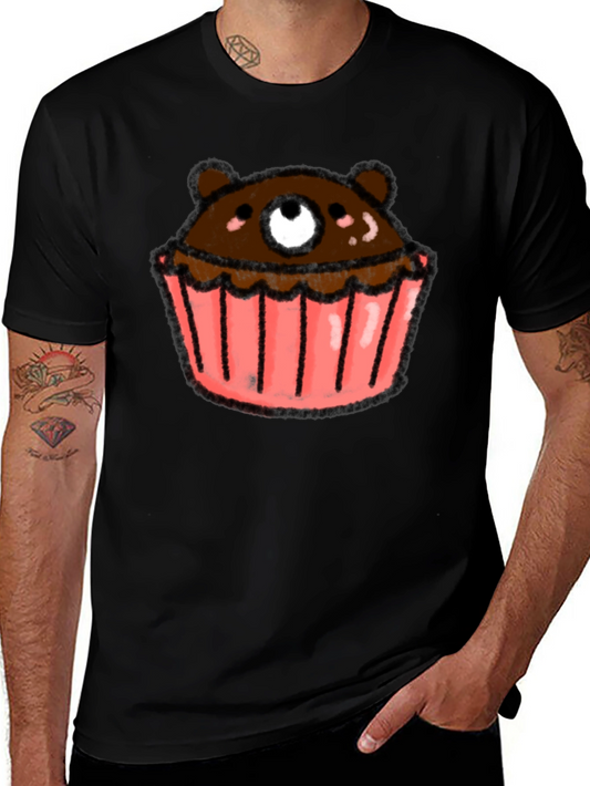 Bear Cupcake Graphic Tee - Black Cotton T-Shirt