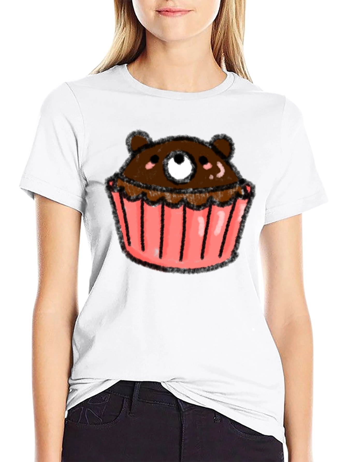 Bear Cupcake Graphic Tee - Black Cotton T-Shirt
