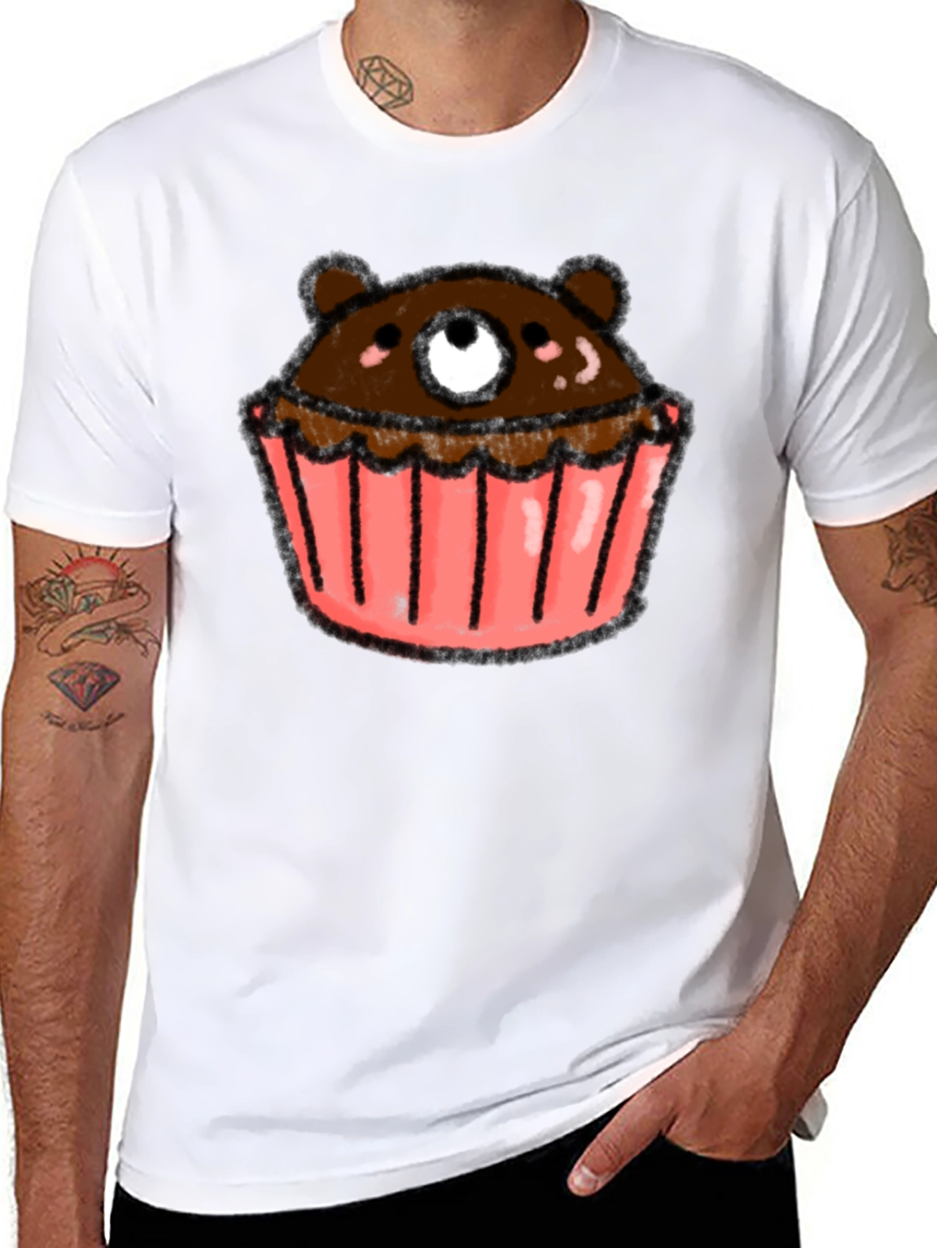 Bear Cupcake Graphic Tee - Black Cotton T-Shirt