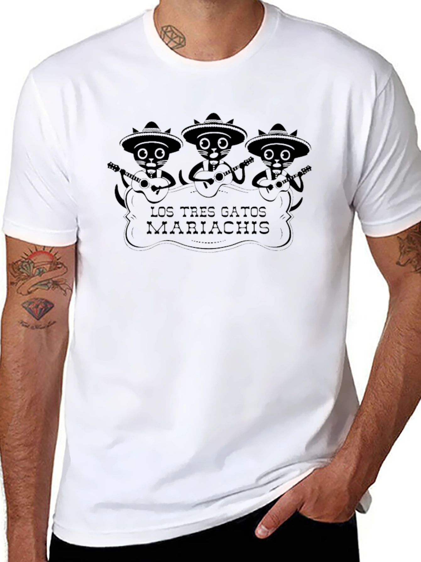 Los Tres Gatos Mariachis Black Graphic Tee