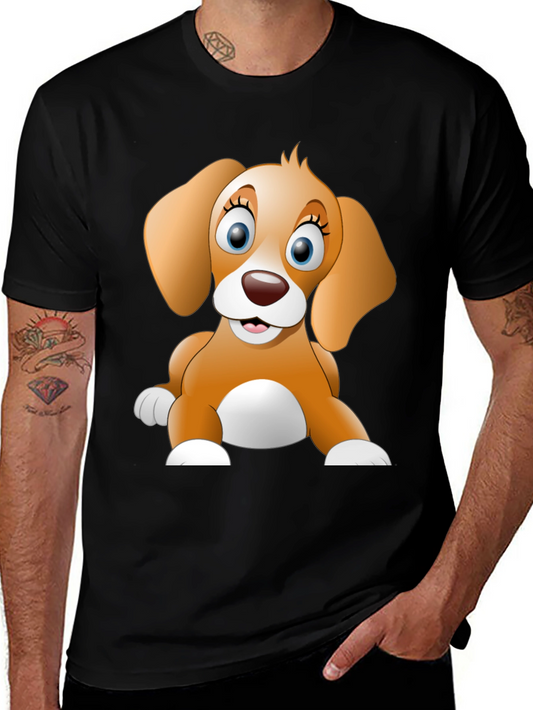 Cute Cartoon Dog Graphic Black T-Shirt