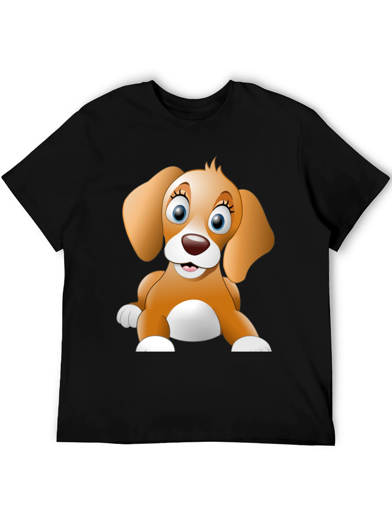 Cute Cartoon Dog Graphic Black T-Shirt