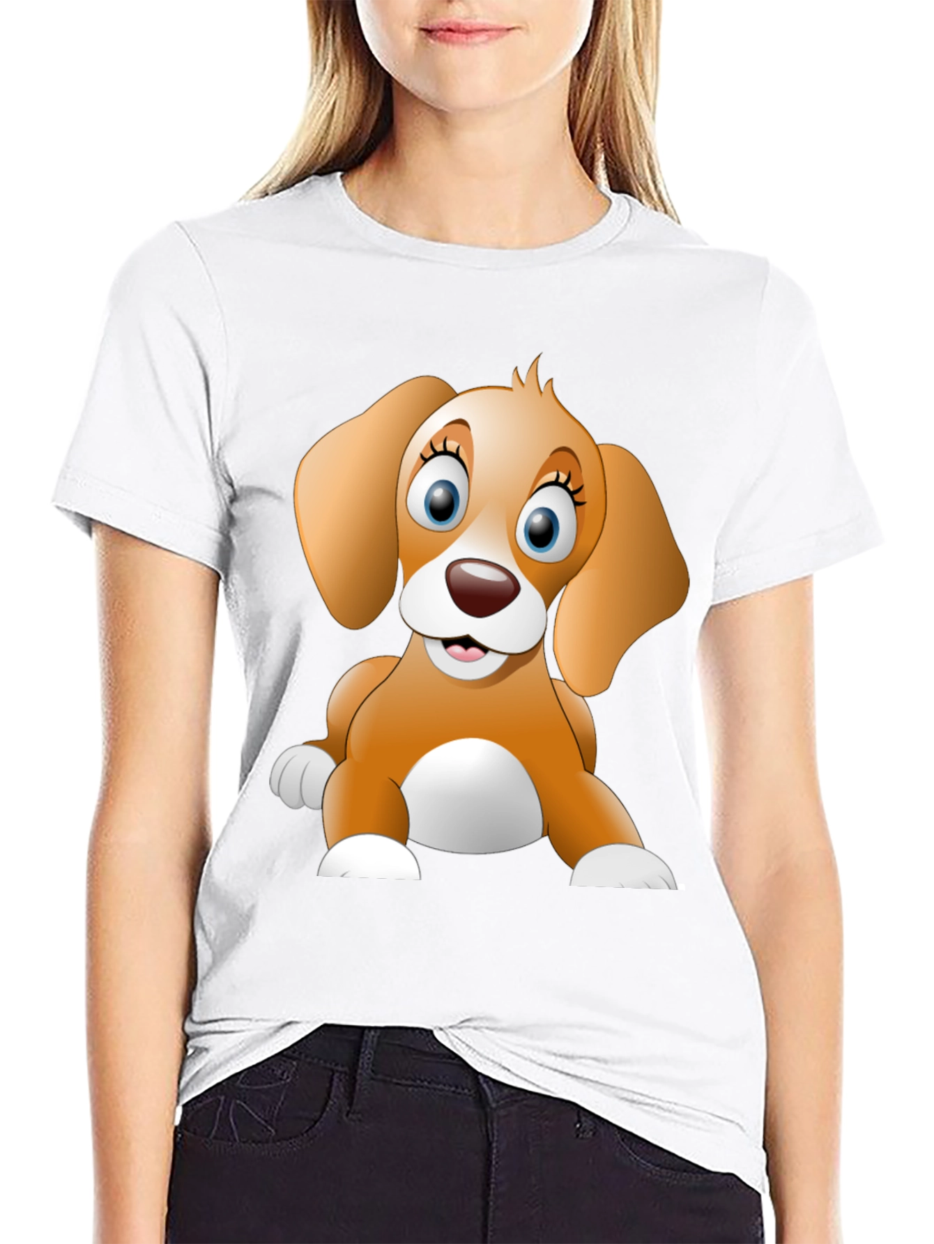 Cute Cartoon Dog Graphic Black T-Shirt