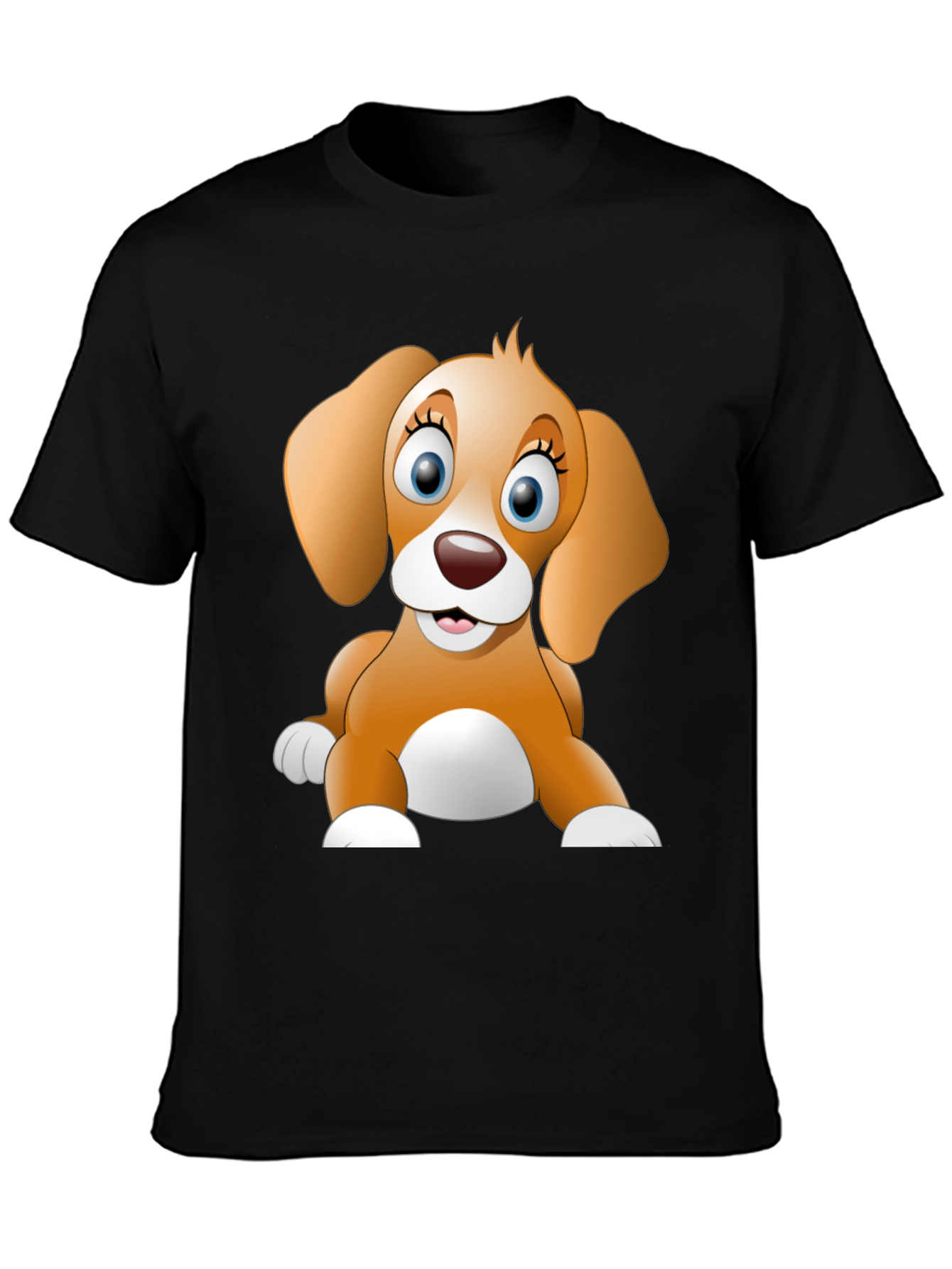 Cute Cartoon Dog Graphic Black T-Shirt