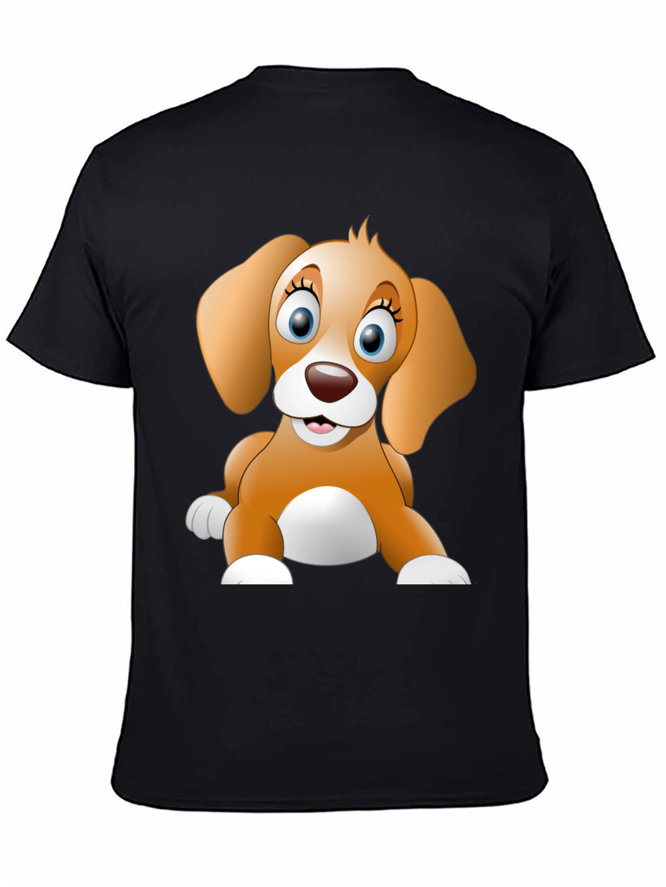 Cute Cartoon Dog Graphic Black T-Shirt