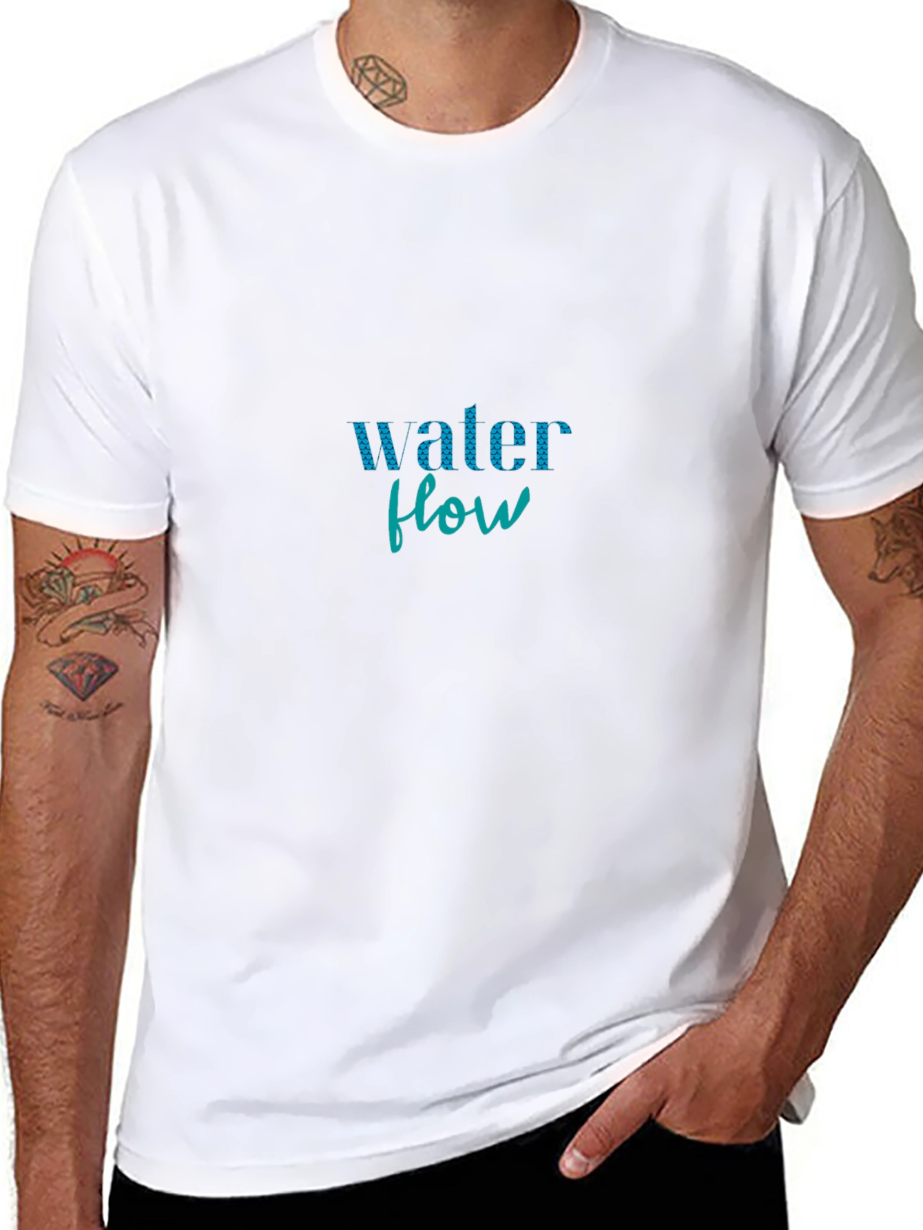 Water Flow Graphic Print Black T-Shirt