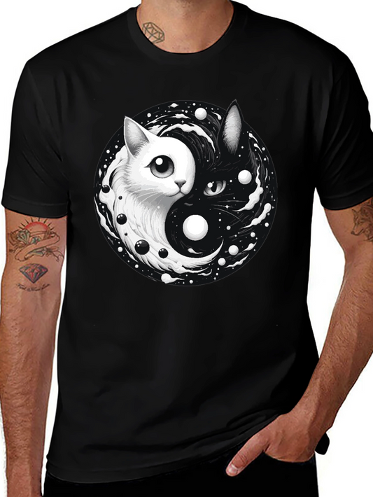Yin Yang Cat Graphic T-Shirt - Balance & Style