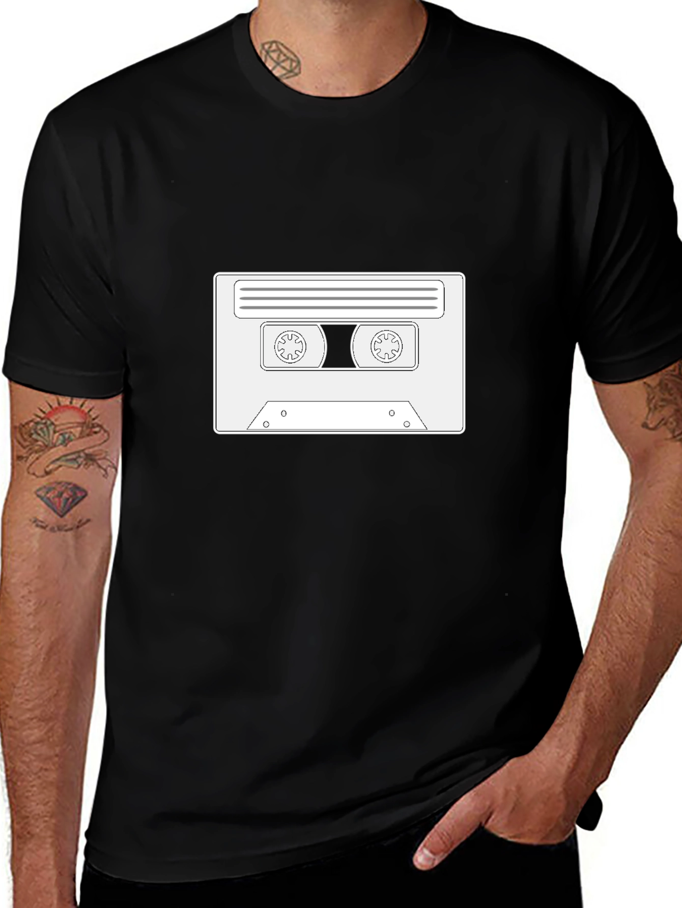 Retro Cassette Tape Graphic T-Shirt - Black