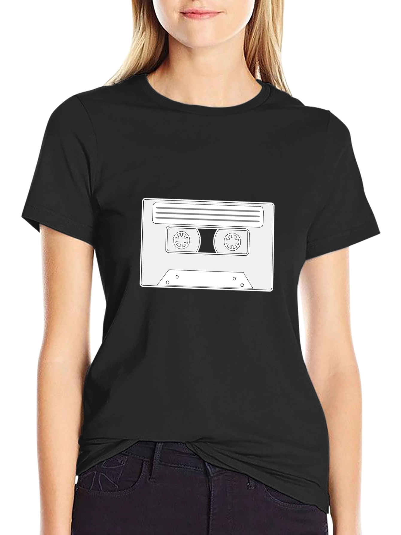 Retro Cassette Tape Graphic T-Shirt - Black