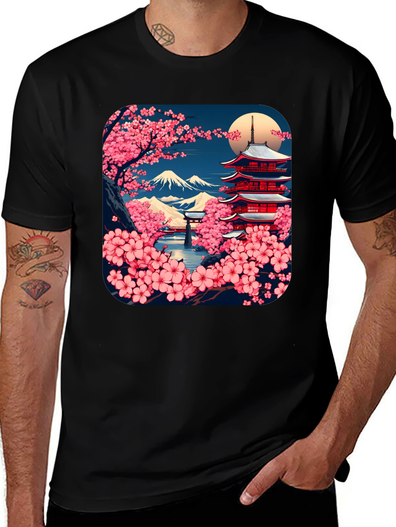 Japanese Cherry Blossom Pagoda T-Shirt