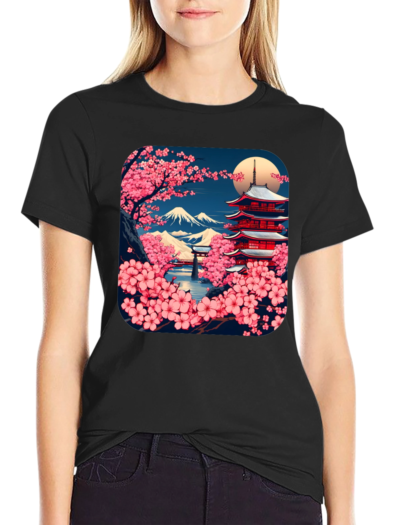 Japanese Cherry Blossom Pagoda T-Shirt