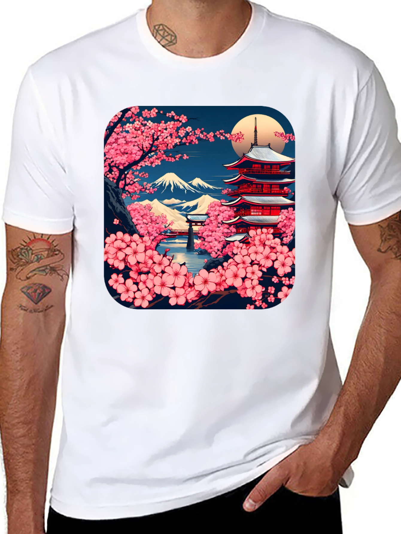 Japanese Cherry Blossom Pagoda T-Shirt