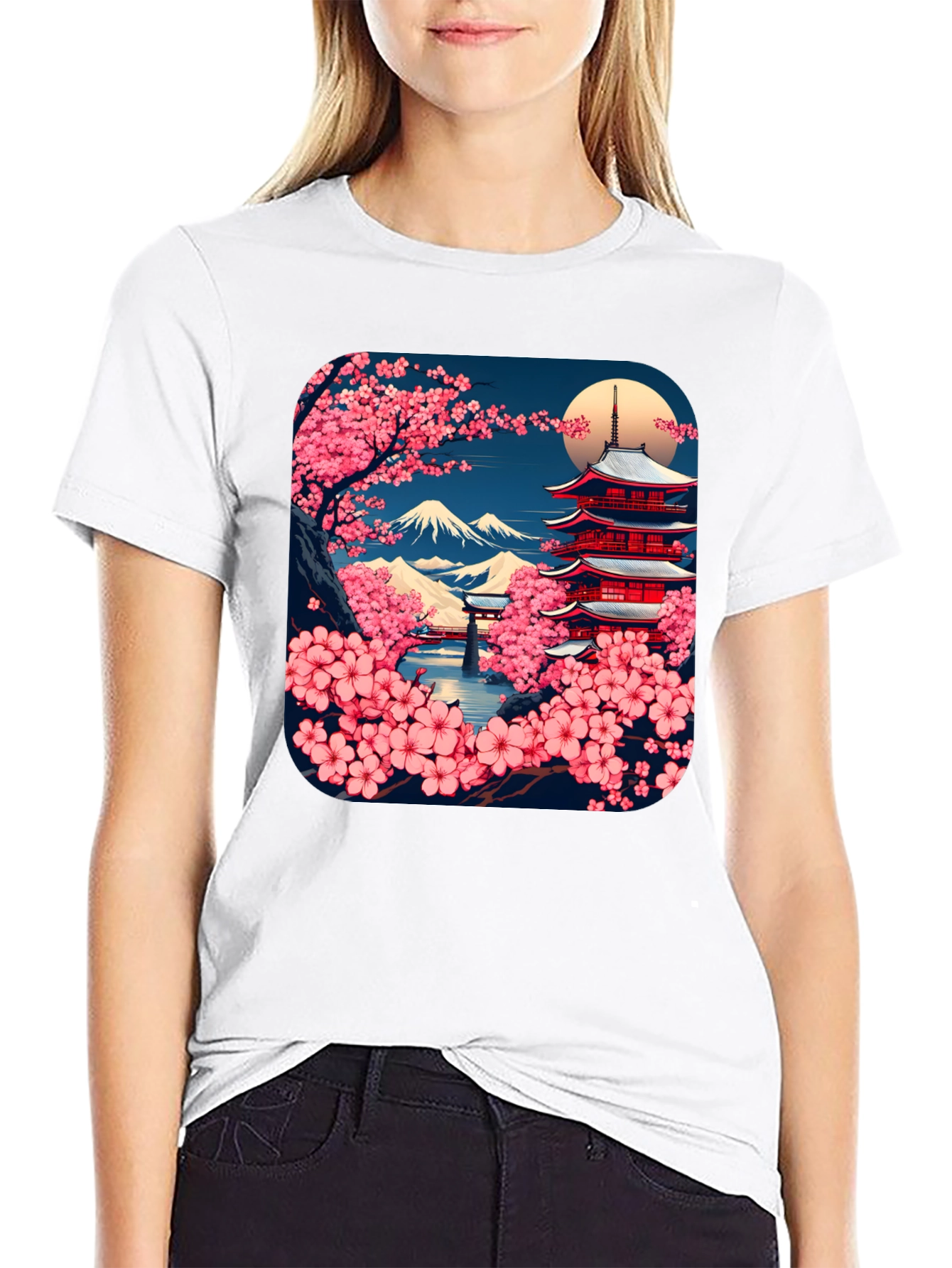 Japanese Cherry Blossom Pagoda T-Shirt