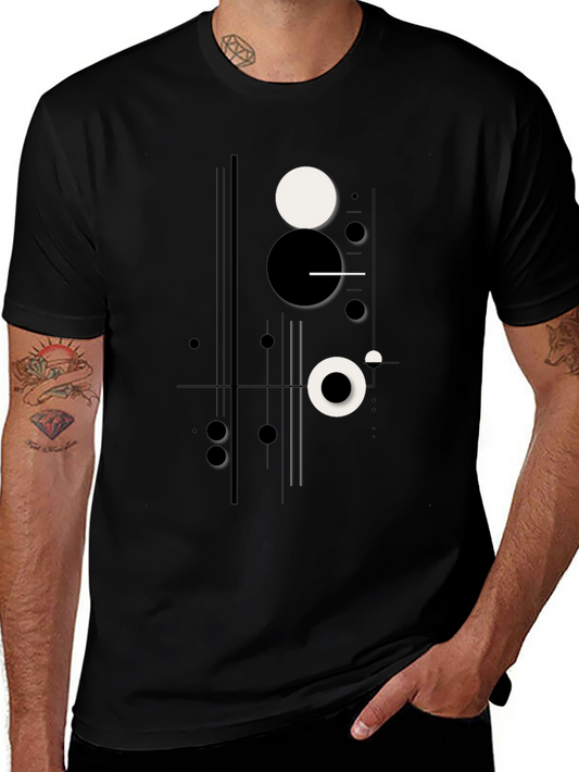 Abstract Geometric Circle Print Black T-Shirt
