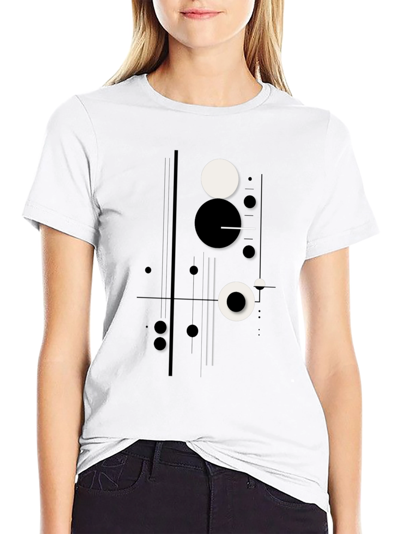 Abstract Geometric Circle Print Black T-Shirt